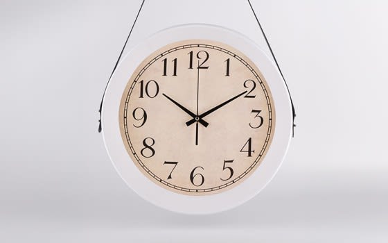 Wall Clock With a Hanging Leather Strap - White