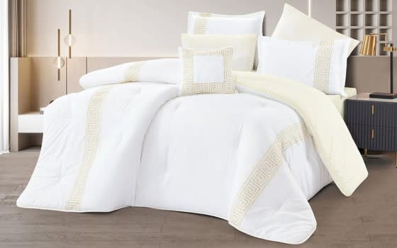 Monica Embroidered Comforter Bedding Set 7 Pcs - King White & Cream