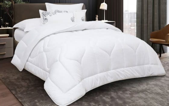 New Tiffany Stripe Cotton Comforter Bedding Set 6 PCS - King White