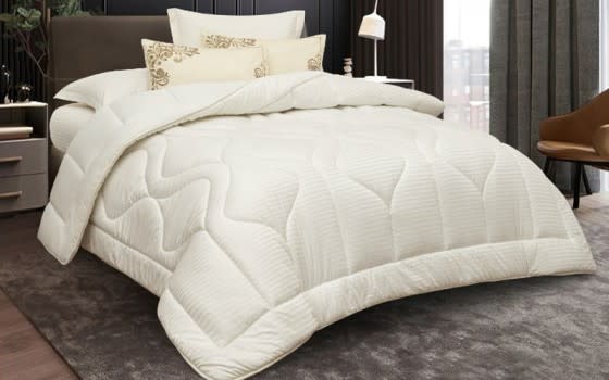 New Tiffany Stripe Cotton Comforter Bedding Set 6 PCS - King Cream
