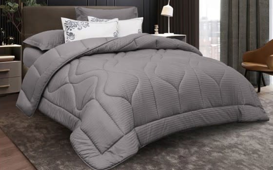 New Tiffany Stripe Cotton Comforter Bedding Set 6 PCS - King Grey