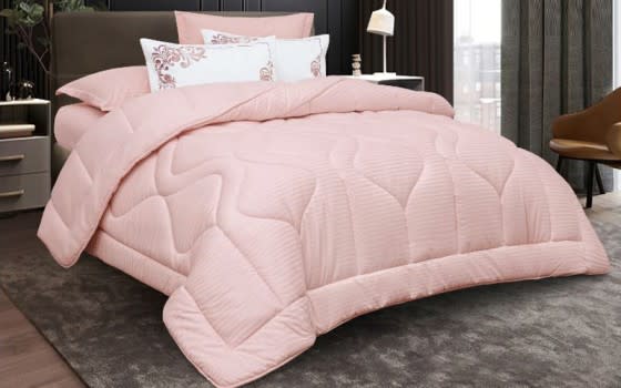 New Tiffany Stripe Cotton Comforter Bedding Set 6 PCS - King L.Pink