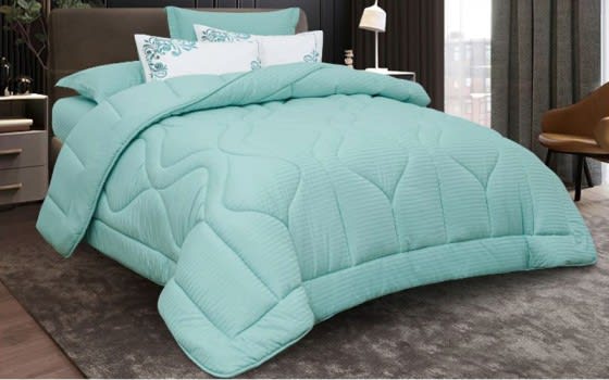 New Tiffany Stripe Cotton Comforter Bedding Set 6 PCS - King Turquoise