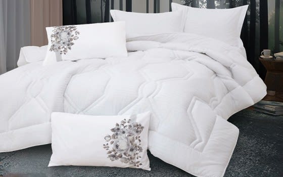 New Tiffany Stripe Cotton Comforter Bedding Set 6 PCS - King White