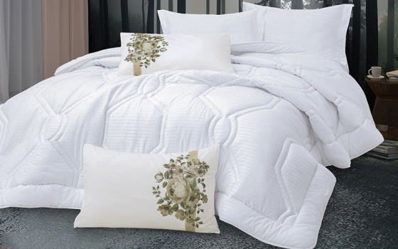 New Tiffany Stripe Cotton Comforter Bedding Set 6 PCS - King Off White