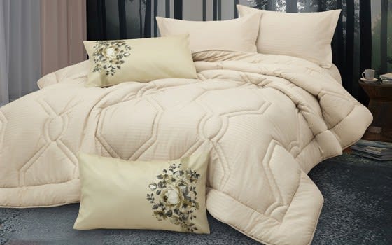 New Tiffany Stripe Cotton Comforter Bedding Set 6 PCS - King L.Beige