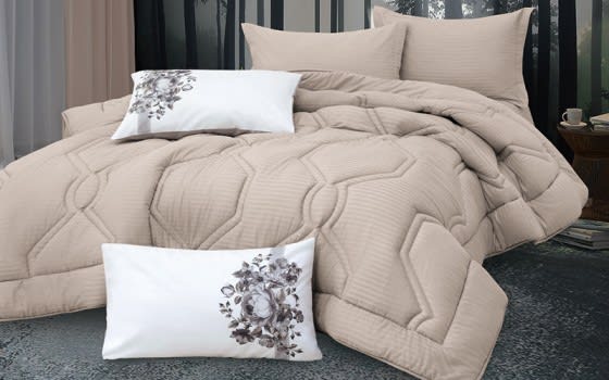 New Tiffany Stripe Cotton Comforter Bedding Set 6 PCS - King Beige