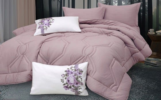 New Tiffany Stripe Cotton Comforter Bedding Set 6 PCS - King L.Purple