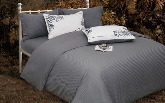 New Tiffany Cotton Stripe Quilt Cover Bending Set Without Filling  6 PCs - King Grey