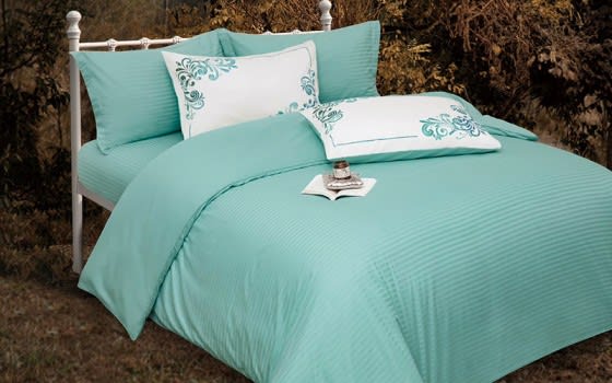 New Tiffany Cotton Stripe Quilt Cover Bending Set Without Filling  6 PCs - King Turquoise