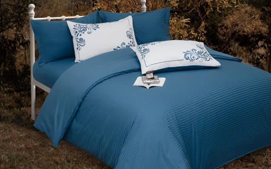 New Tiffany Cotton Stripe Quilt Cover Bending Set Without Filling  6 PCs - King Blue