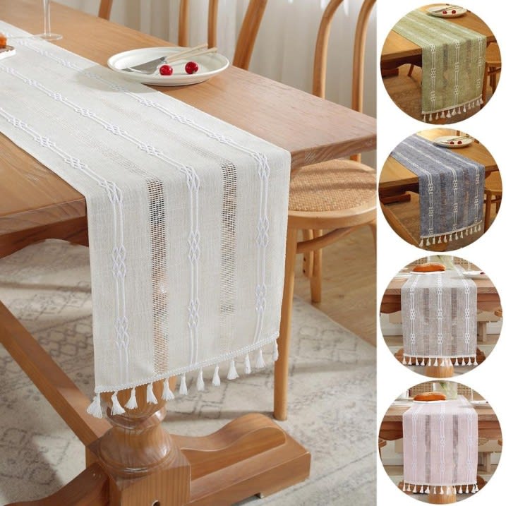 Linen & Cotton Embroidered Table Runner 1 Pcs - Blue