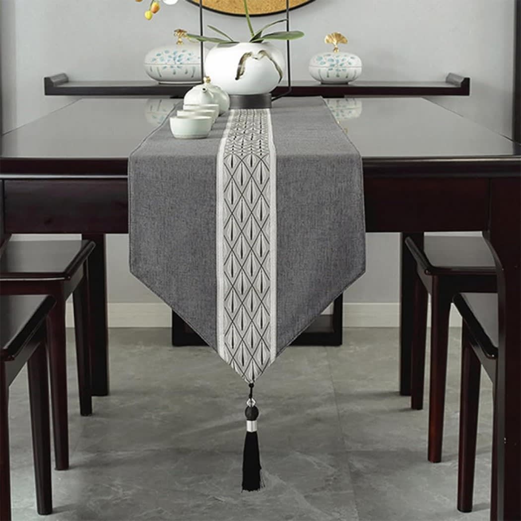 Linen Cotton Jacquard Table Runner 1 Pc - Grey
