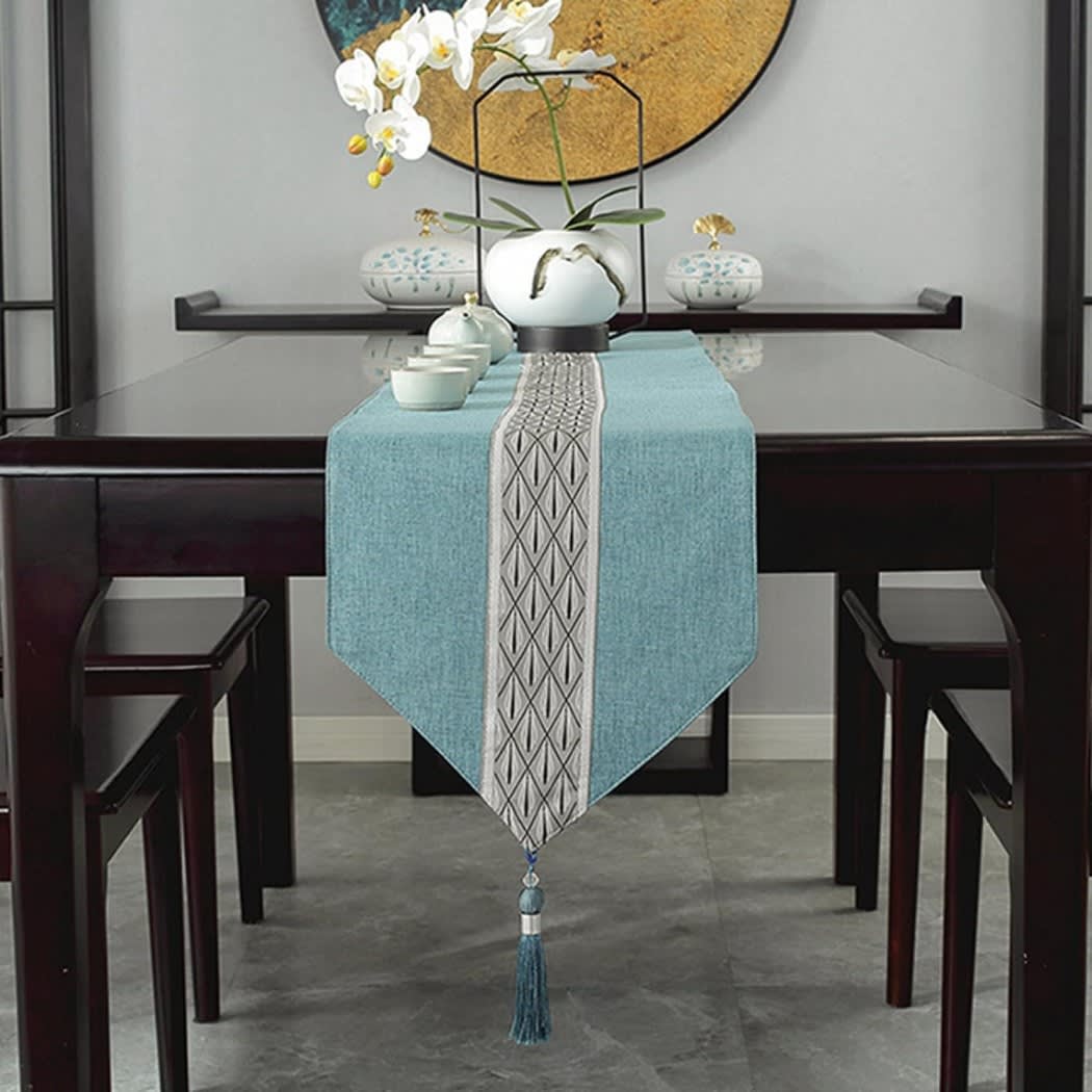 Linen Cotton Jacquard Table Runner 1 Pc - Turquoise