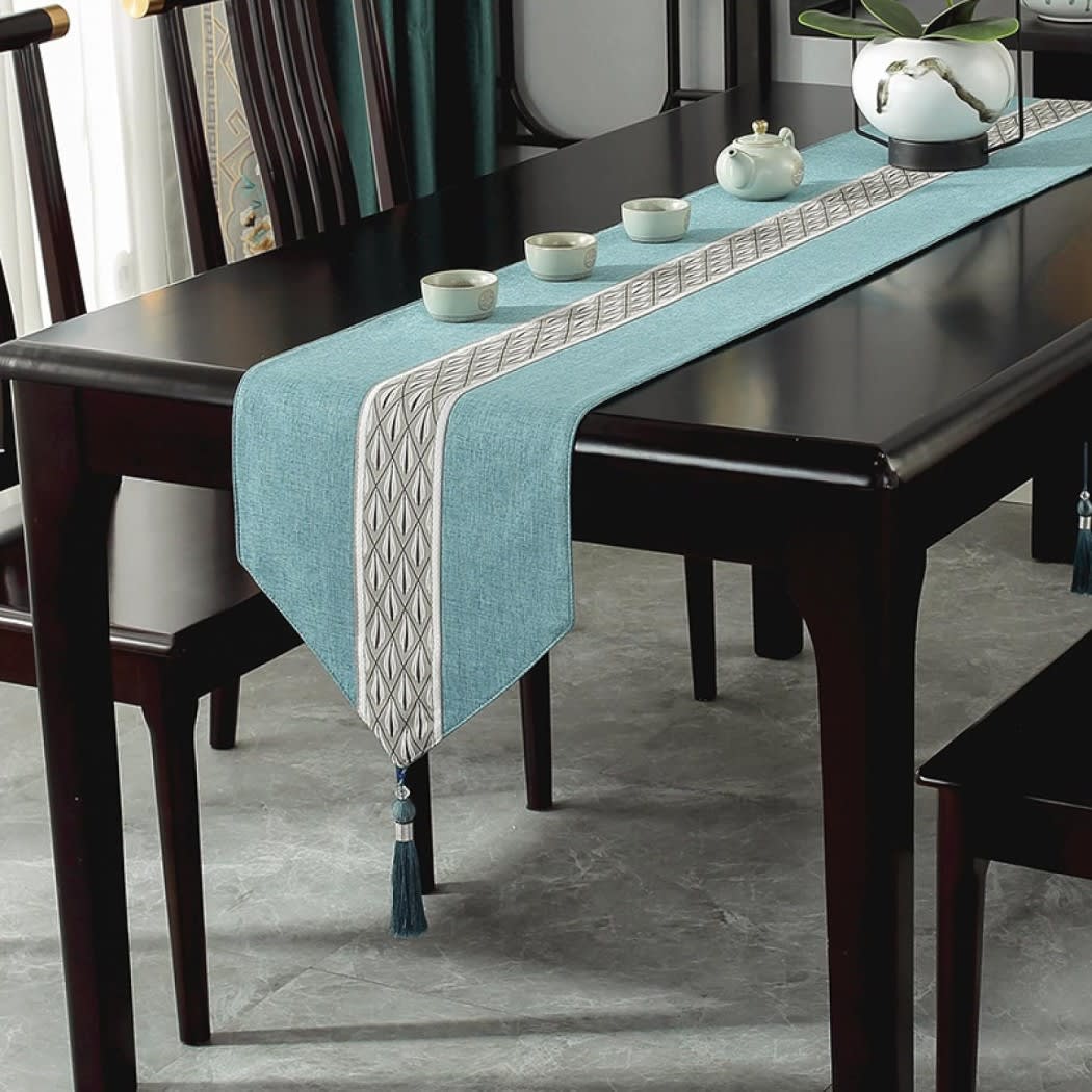 Linen Cotton Jacquard Table Runner 1 Pc - Turquoise