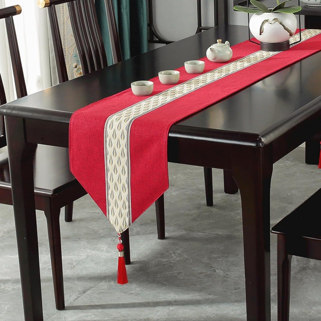 Linen Cotton Jacquard Table Runner 1 Pc - Red