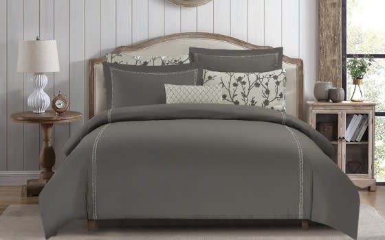 Field Crest Cotton Embroidered Comforter Bedding Set 7 PCS - King Grey