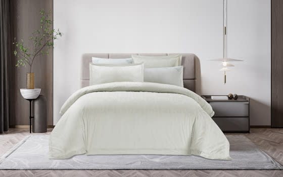 Cannon Cotton Jacquard Comforter Bedding Set 6 PCS - King White Sand