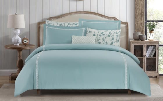 Field Crest Cotton Embroidered Quilt Cover Bedding Set 6 PCS - King Turquoise