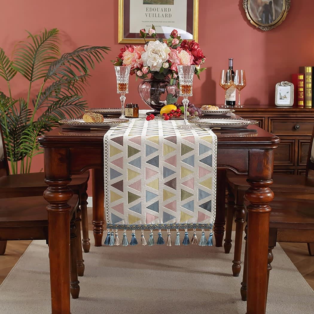 Linen Cotton Jacquard Table Runner 1 Pc - Multi Color