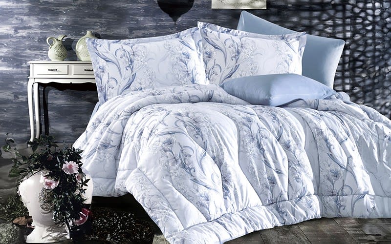 Rodina Comforter Bedding Set 6 PCS - King White & Blue 