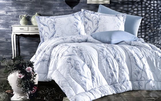 Rodina Comforter Bedding Set 4 PCS - Single White & Blue