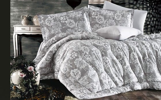 Rodina Comforter Bedding Set 4 PCS - Single White & Grey 