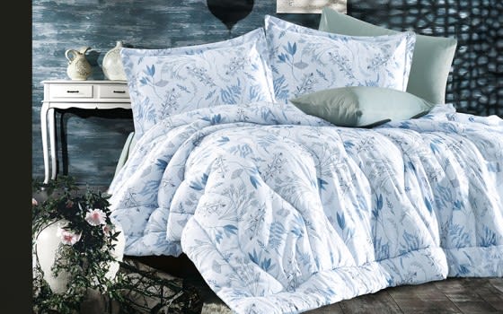 Rodina Comforter Bedding Set 4 PCS - Single White & Blue 