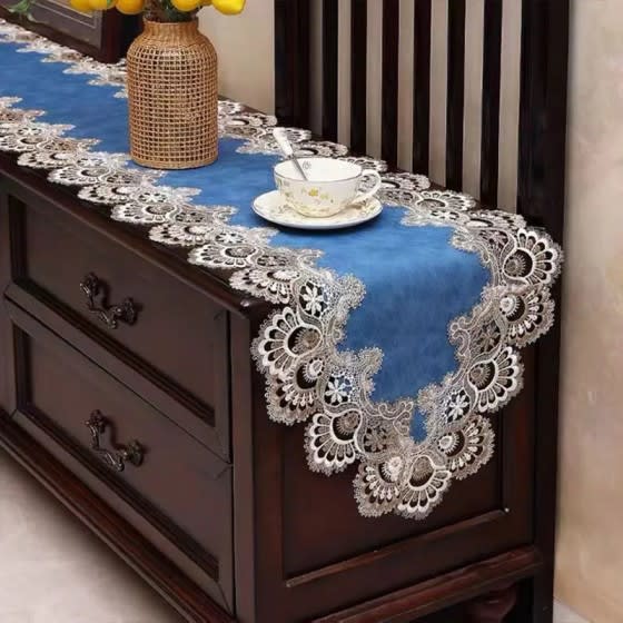 Lace Leather Table Runner 1 Pc - Blue
