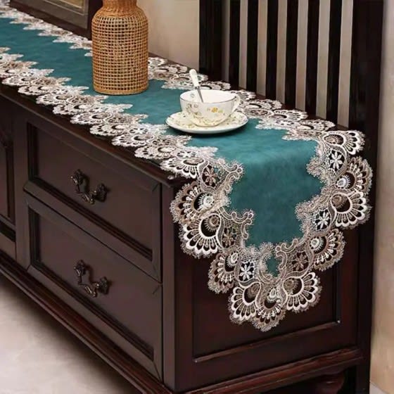 Lace Leather Table Runner 1 Pc - Turquoise