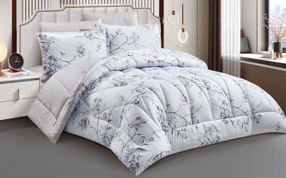 Sedra Double Face Comforter Bedding Set 6 PCS - King White