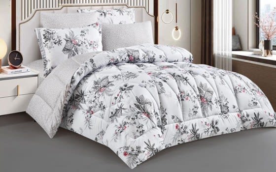 Sedra Double Face Comforter Bedding Set 6 PCS - King White