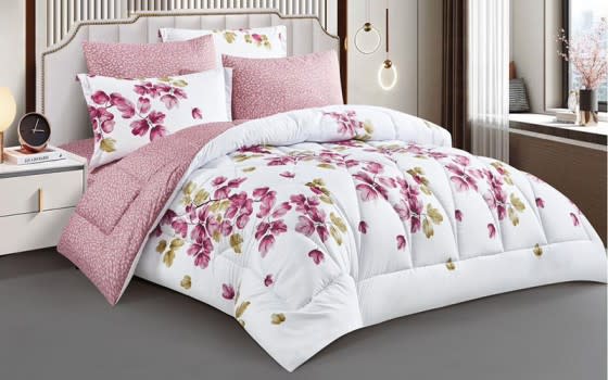 Sedra Double Face Comforter Bedding Set 6 PCS - King White & Pink