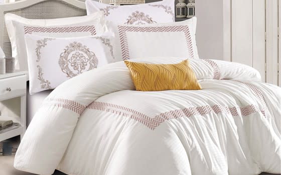 Hzsa Embroidered Stripe Comforter Bedding Set 7 PCS - King Off White