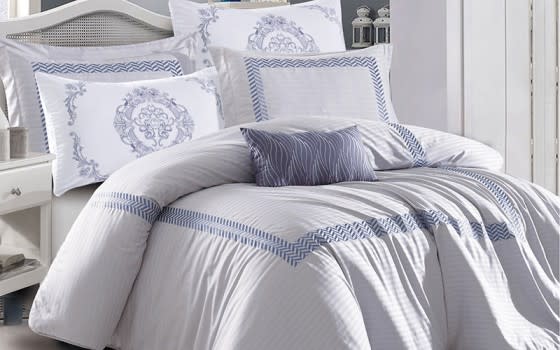 Hzsa Embroidered Stripe Comforter Bedding Set 7 PCS - King L.Grey