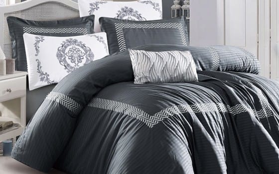Hzsa Embroidered Stripe Comforter Bedding Set 7 PCS - King D.Grey