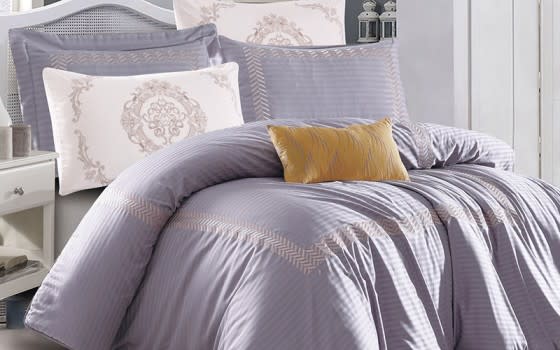 Hzsa Embroidered Stripe Comforter Bedding Set 7 PCS - King Purple