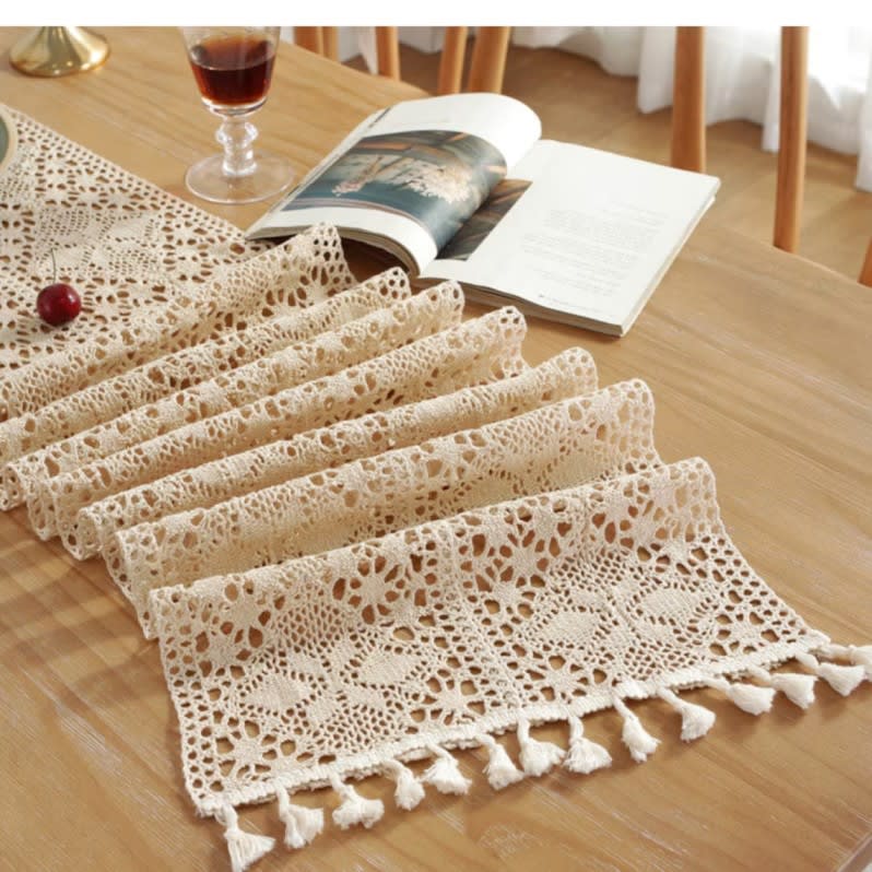 Handmade Woven Table Runner With Tassels 1 Pc - Beige