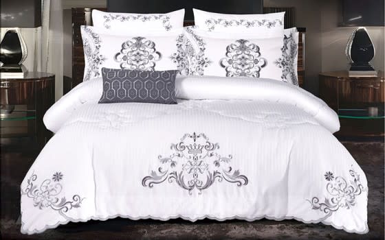 Mariam Embroidered Stripe Comforter Bedding Set 7 PCS - King White