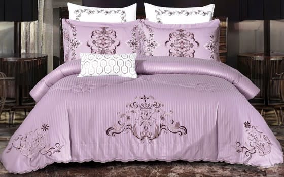 Mariam Embroidered Stripe Comforter Bedding Set 7 PCS - King Purple