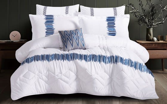Aseel Embroidered Comforter Bedding Set 7 PCS - King White