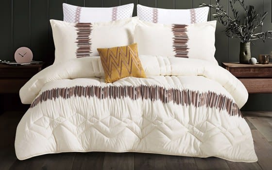 Aseel Embroidered Comforter Bedding Set 7 PCS - King Cream