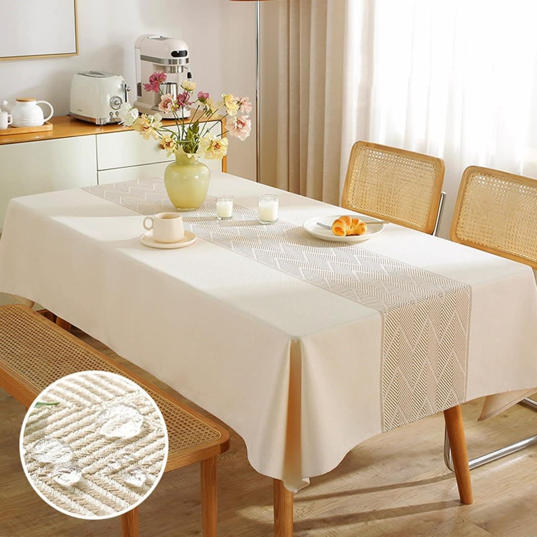 Linen Cotton Waterproof Tablecloth 1 Pc - Cream & Beige