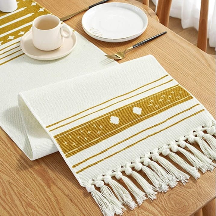 Handwoven Table Runner With Tassels 1 Pc - Cream