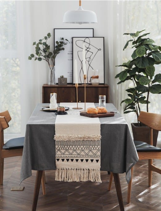 Handwoven Table Runner With Tassels 1 Pc - Beige
