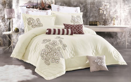 Freesia Embroidered Comforter Bedding Set 9 PCS - King Cream