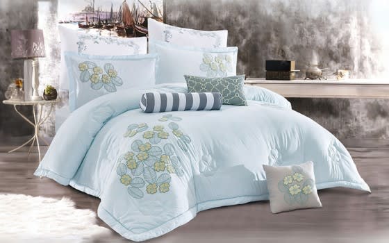 Freesia Embroidered Comforter Bedding Set 9 PCS - King L.Blue