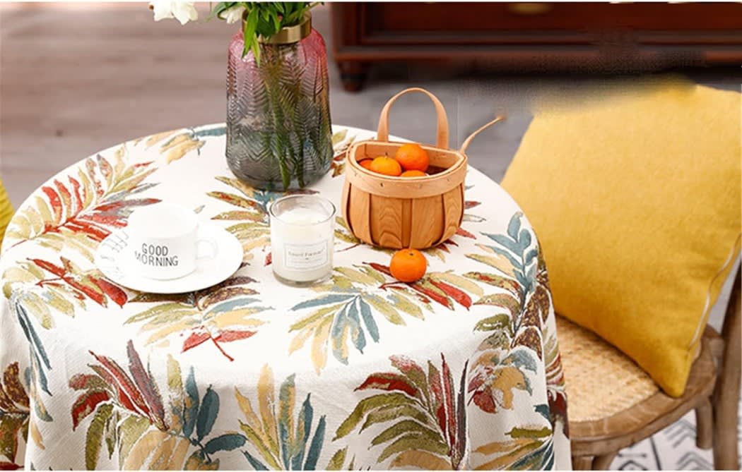 Round Cotton Linen Jacquard Tablecloth 1 Pc - Multi Color