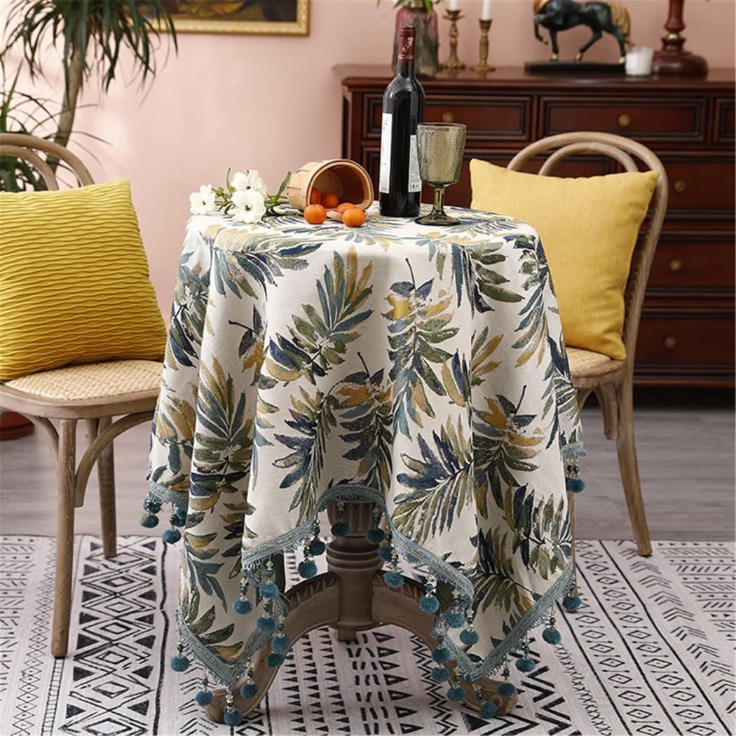 Round Cotton Linen Jacquard Tablecloth 1 Pc - Grey