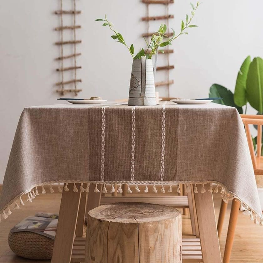 Cotton Linen Tablecloth with tassels 1 Pc - Beige